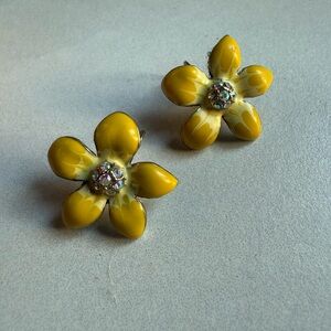 Vintage Lucky Brand Yellow Hawaiian Tropical inspired Flower Earrings